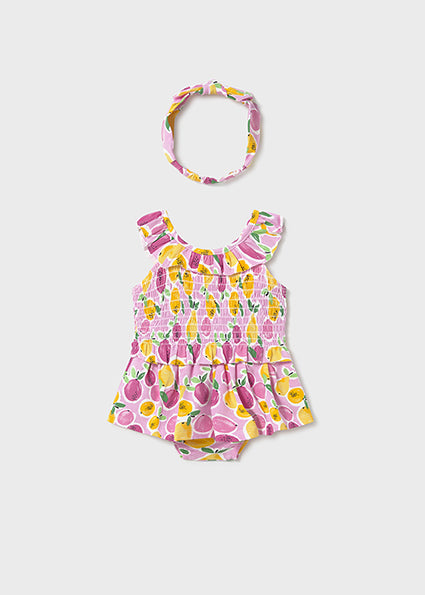 Mayoral 3pc Baby Girl Pink Fruit Top, Skort & Headwrap Set