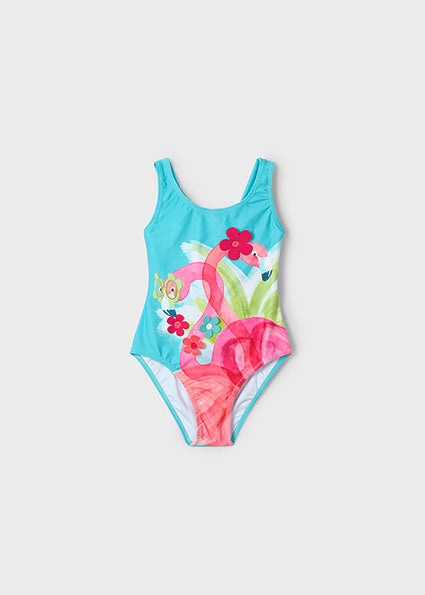 Mayoral 1pc Toddler Girl Teal Flamingo Swimsuit