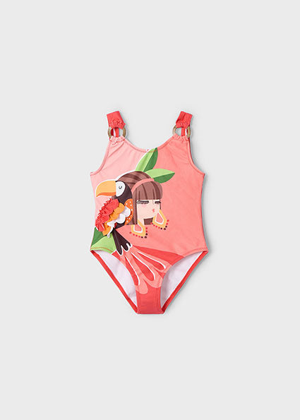 Mayoral 1pc Toddler - Kid Girl Orange Toucan Swimsuit