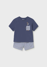 Load image into Gallery viewer, Mayoral 2pc Toddler Boy Navy Hippo-Giraffe Tee &amp; Blue Striped Shorts Set
