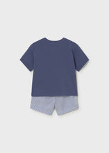Load image into Gallery viewer, Mayoral 2pc Toddler Boy Navy Hippo-Giraffe Tee &amp; Blue Striped Shorts Set
