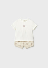 Load image into Gallery viewer, Mayoral 2pc Baby Boy White Embroidered Bear Tee With Brown Bear Print Shorts Set

