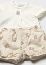 Load image into Gallery viewer, Mayoral 2pc Baby Boy White Embroidered Bear Tee With Brown Bear Print Shorts Set
