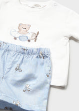Load image into Gallery viewer, Mayoral 2pc Baby Boy White, Embroidered Bear Print Tee And Striped Blue Bear Shorts Set
