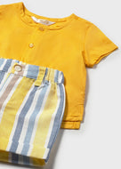 Mayoral 3pc Baby Boy Yellow Top, Striped Shorts and Bucket Hat Set