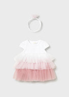 Mayoral 2pc Baby Girl Pink Ruffled Romper Dress With Headband