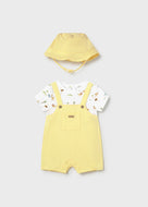 Mayoral 3pc Baby Boy White Safari Tee, Yellow Overall and Bucket Hat Set