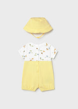 Cargar imagen en el visor de la galería, Mayoral 3pc Baby Boy White Safari Tee, Yellow Overall and Bucket Hat Set
