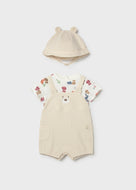 Mayoral 3pc Baby Boy Teddy Bear Top, Ivory Overall & Hat Set
