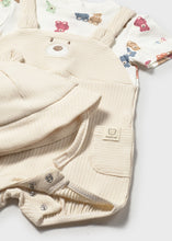 Cargar imagen en el visor de la galería, Mayoral 3pc Baby Boy Teddy Bear Top, Ivory Overall &amp; Hat Set
