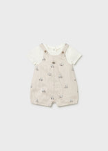 Load image into Gallery viewer, Mayoral 2pc Baby Boy White Tee, Brown Striped with Bear Print Overall
