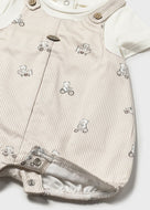 Mayoral 2pc Baby Boy White Tee, Brown Striped with Bear Print Overall