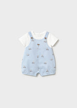 Load image into Gallery viewer, Mayoral 2pc Baby Boy White Tee, Blue Striped with Bear Print Overall
