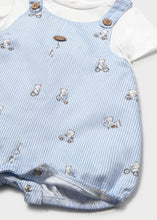 Load image into Gallery viewer, Mayoral 2pc Baby Boy White Tee, Blue Striped with Bear Print Overall
