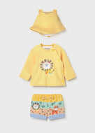 Mayoral 3pc Baby Boy Yellow Lion Print Long-Sleeve Swim Top, Shorts & Hat Set