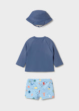 Cargar imagen en el visor de la galería, Mayoral 3pc Baby Boy Sailboat Long-Sleeve Swim Top, Shorts &amp; Hat Set
