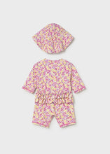 Load image into Gallery viewer, Mayoral 2pc Baby Girl Pink Floral Long-Sleeve Swimsuit with Hat Set
