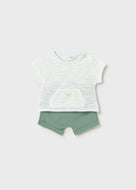 Mayoral 2pc Baby Boy Green Striped Tee And Green Shorts Set
