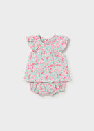 Mayoral 2pc Baby Girl Pink, Blue Floral Print Top With Shorts Set