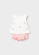 Mayoral 2pc Baby Girl  White Embroidered Bear Tee & Pink Shorts Set