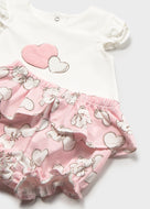 Mayoral 2pc Baby Girl White Pink Hearts Tee And Pink Bear Hearts Shorts Set
