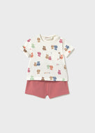 Mayoral 2pc Baby Boy Teddy Bear Print Shirt & Red Shorts Set