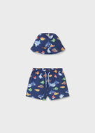 Mayoral 2pc Toddler Boy Blue Sea Animals Swim Shorts & Hat Set