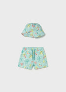 Mayoral 2pc Toddler Boy Blue Crocodile Print Swim Shorts With Hat Set