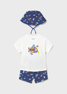 Mayoral 3pc Toddler Boy Submarine Print Top, Shorts & Hat Set