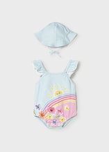 Cargar imagen en el visor de la galería, Mayoral 2pc Baby Girl Flowers/Sunshine Print Swimsuit &amp; Hat Set
