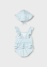 Cargar imagen en el visor de la galería, Mayoral 2pc Baby Girl Flowers/Sunshine Print Swimsuit &amp; Hat Set
