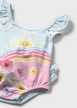 Cargar imagen en el visor de la galería, Mayoral 2pc Baby Girl Flowers/Sunshine Print Swimsuit &amp; Hat Set
