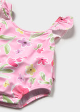 Load image into Gallery viewer, Mayoral 2pc Pink Floral Sleeveless Swimsuit &amp; Hat Set
