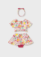 Mayoral 3pc Baby Girl Fruit Print Top, Skirt & Headband Set