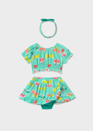 Mayoral 3pc Baby Girl Turquoise Butterfly Print Top, Skirt & Headband Set