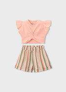 Mayoral 2pc Kid Girl Mandarin Crop Top & Striped Short Set