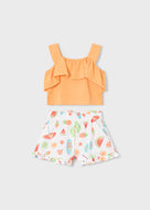 Mayoral 2pc Kid Girl Orange Top & Beach Shorts Set