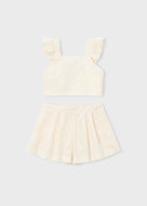 Mayoral 2pc Kid Girl Natural Embroidered Flower Crop Top & Short Set
