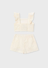Cargar imagen en el visor de la galería, Mayoral 2pc Kid Girl Natural Embroidered Flower Crop Top &amp; Short Set
