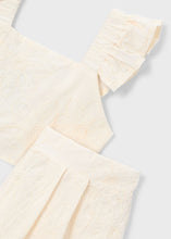 Cargar imagen en el visor de la galería, Mayoral 2pc Kid Girl Natural Embroidered Flower Crop Top &amp; Short Set
