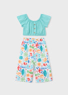 Mayoral 2pc Kid Girl Blue Top & Beach Print Pants Set