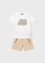 Load image into Gallery viewer, Mayoral 2pc Kid Boy White Goal Scorer Tee &amp; Beige Short Set
