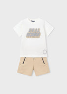 Mayoral 2pc Kid Boy White Goal Scorer Tee & Beige Short Set