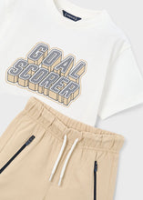Load image into Gallery viewer, Mayoral 2pc Kid Boy White Goal Scorer Tee &amp; Beige Short Set
