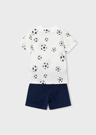 Mayoral 2pc Kid Boy White Ball Tee & Navy Short Set