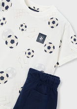 Load image into Gallery viewer, Mayoral 2pc Kid Boy White Ball Tee &amp; Navy Short Set

