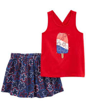 Load image into Gallery viewer, Carter&#39;s 2pc Toddler Girl Red Top and Navy Stars Skort Set
