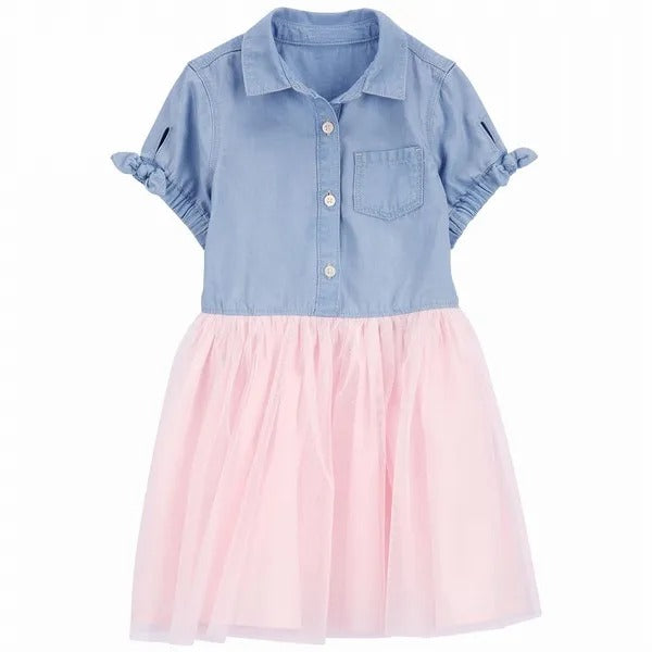 OshKosh Toddler Girl Denim Pink Tulle Dress