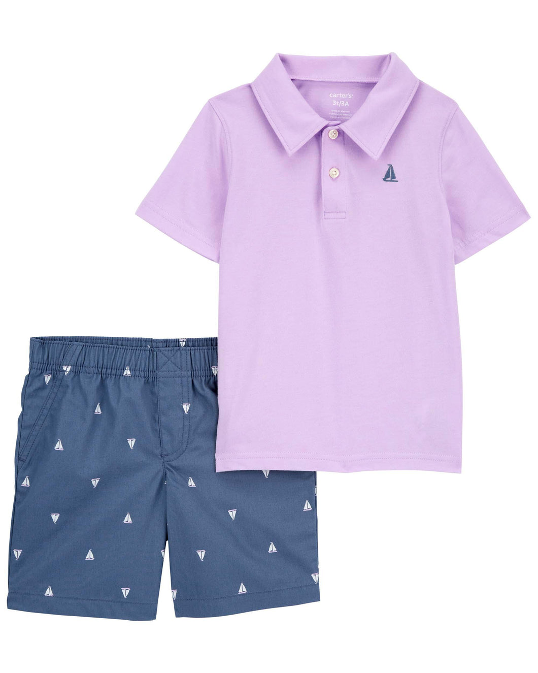 Carter's 2pc Baby Boy Purple Polo and Sailboat Shorts Set
