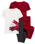 Carter's 4pc Toddler Boy Red Firetruck Pajama Set